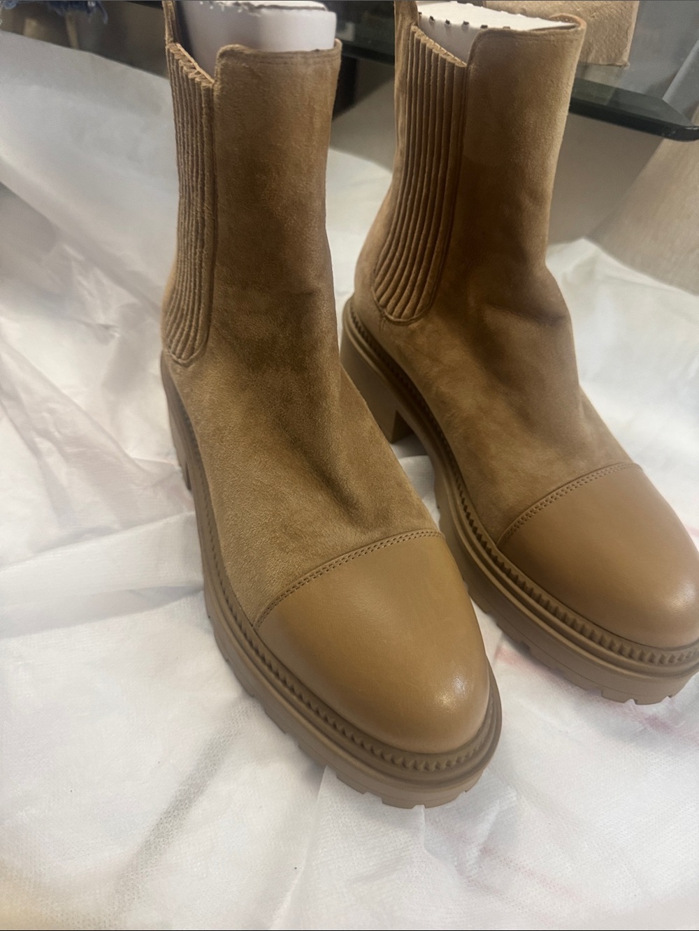 Marc Fisher Tan Suede & Leather Cap-Toe Chelsea Boots - Picture 5 of 9